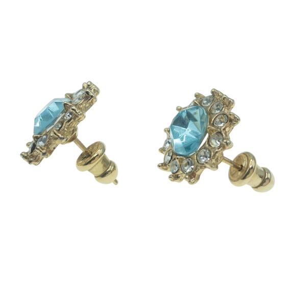 Vintage Aqua Blue Rhinestone Sunburst Stud Earrings - Picture 5 of 11